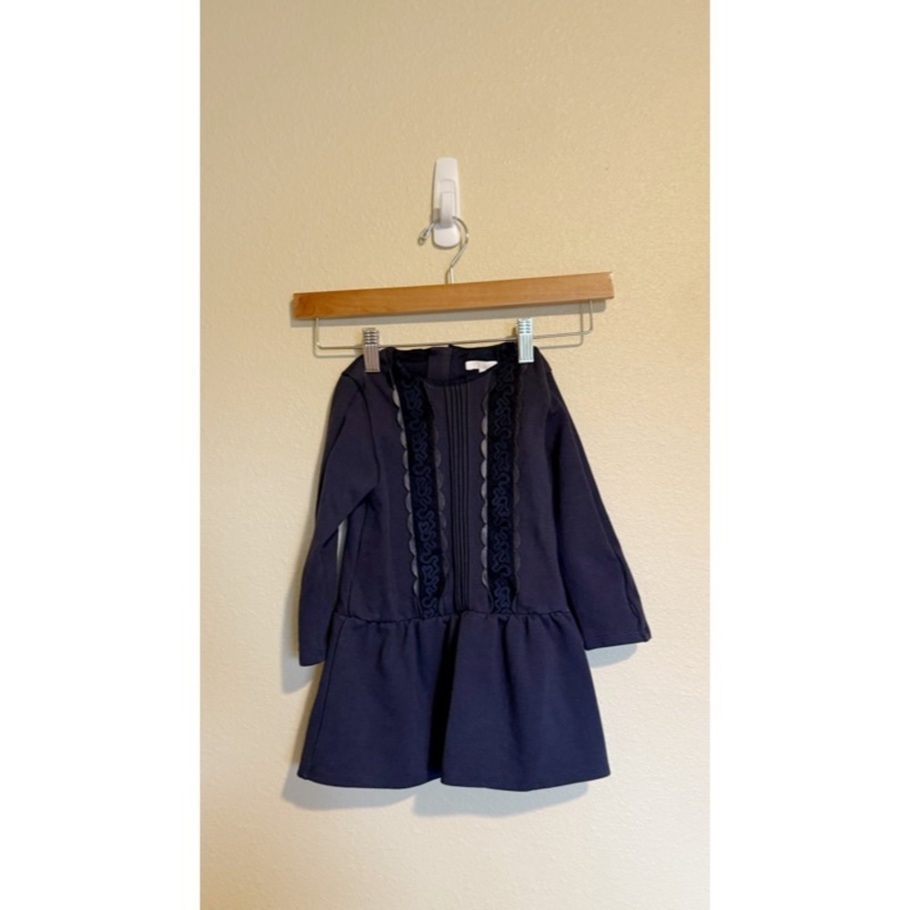 Chloe Kids Navy Blue Tiered Lace Trim Long Sleeve Mini Dress 3